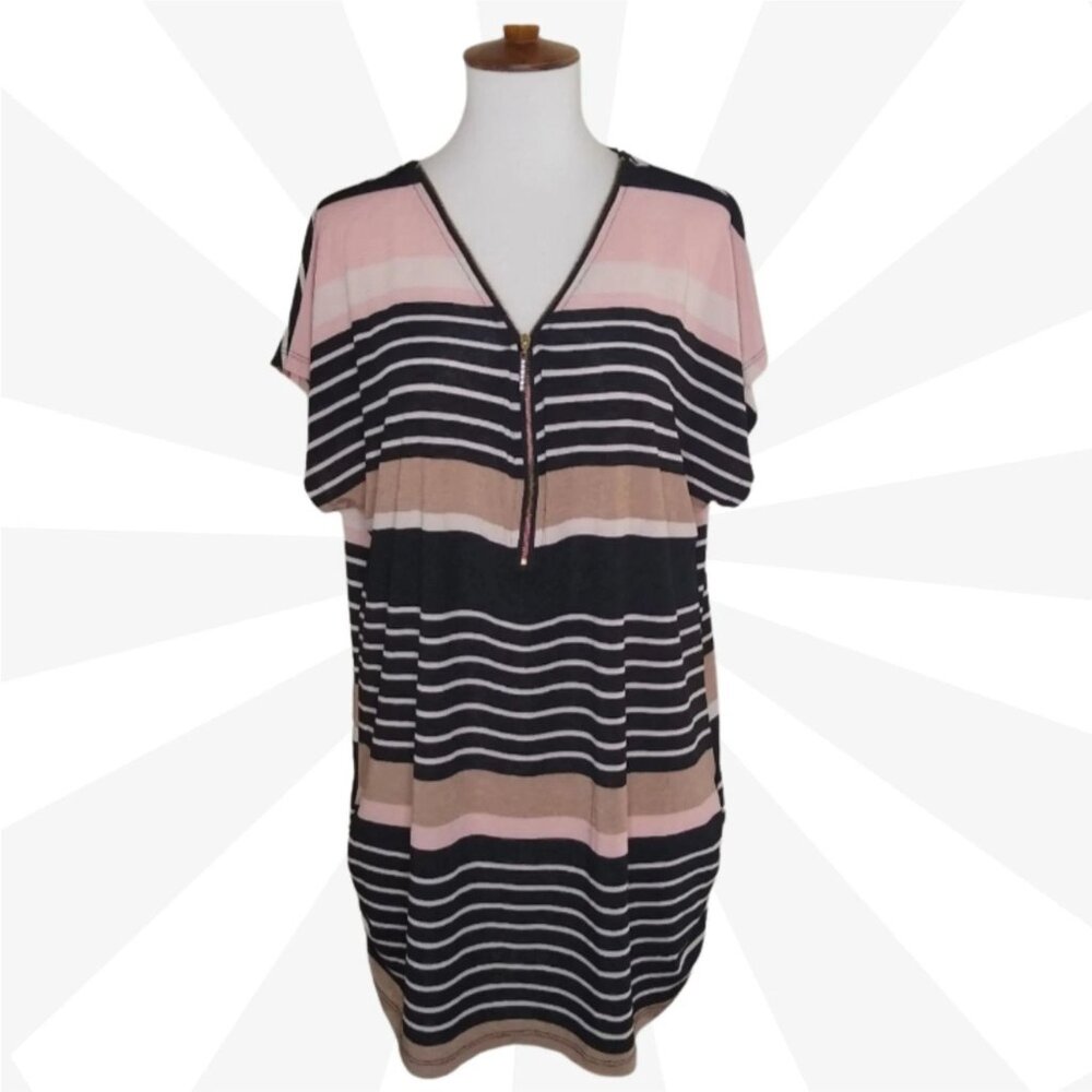 Tutta Bella Maternity Top Size 1X Multicolor V Neck Short Sleeve Striped